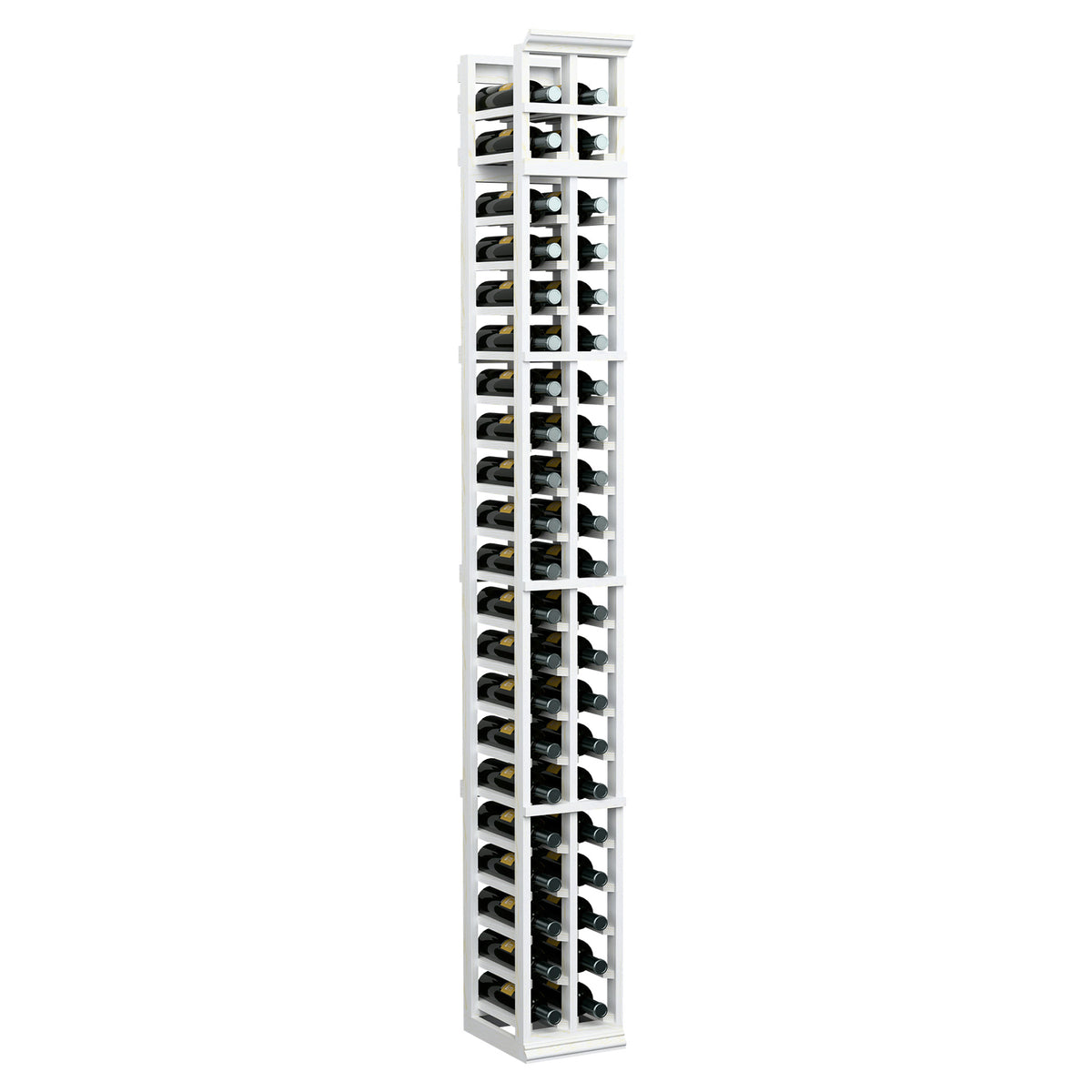 7 ft 2-column wine bottle rack in white painted wood with bottle holders