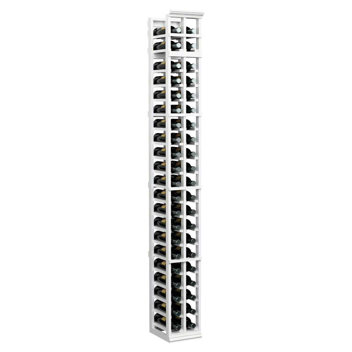 7 ft 2-column wine bottle rack, bright white finish, bottle cubbies