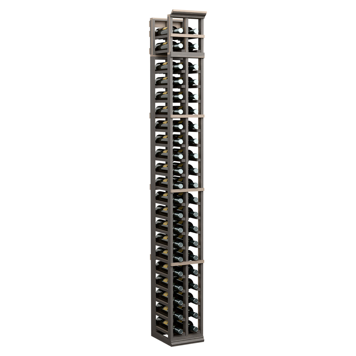 2-column 7ft wine bottle rack with dark frame and two rows of bottle slots