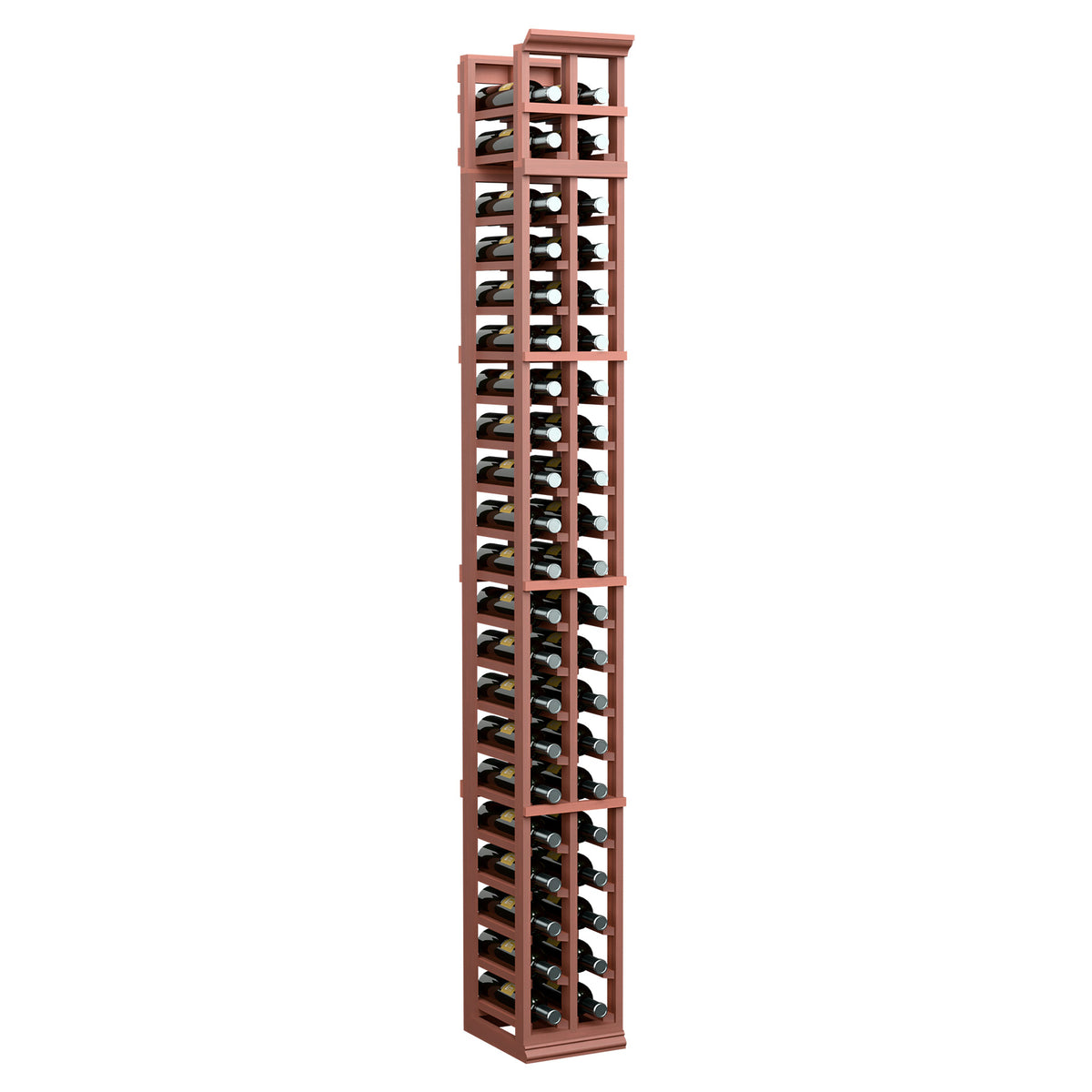 2-column 7ft wine bottle rack with reddish-brown frame and two rows of bottle slots