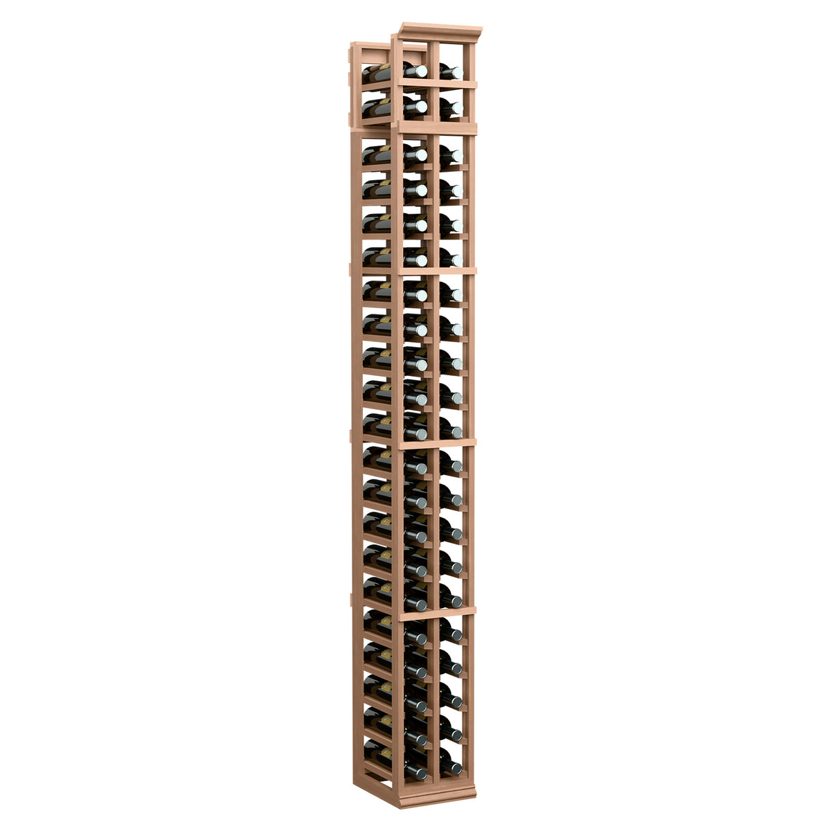 2-column 7ft wine bottle rack with light wood frame and two rows of bottle slots