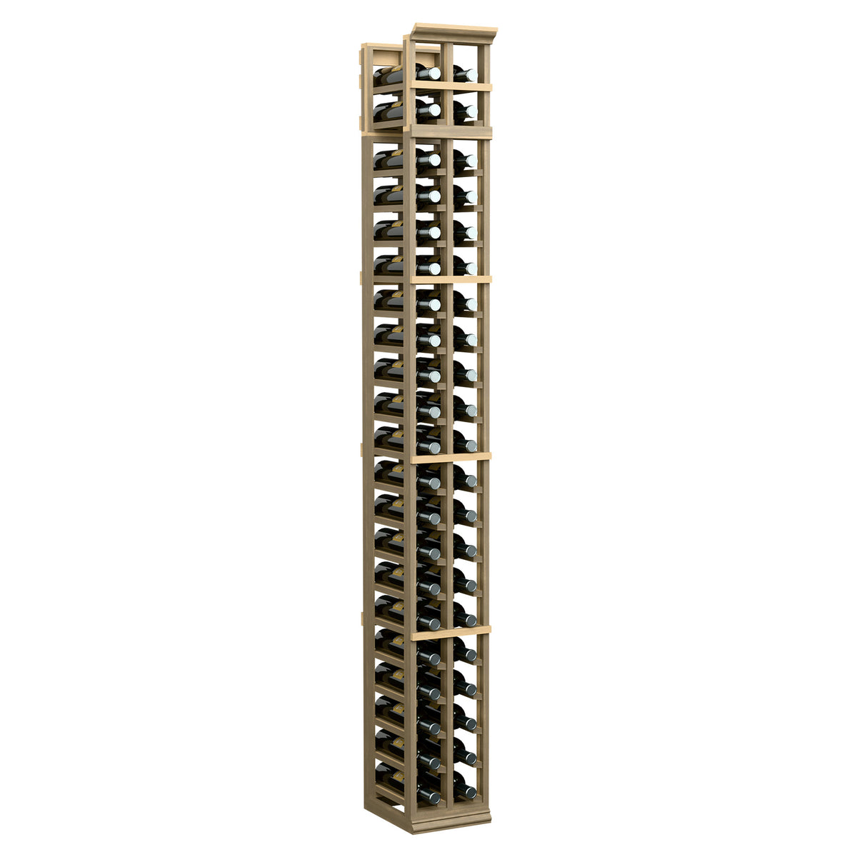 2-column 7ft wine bottle rack with pale wood frame and two rows of bottle slots