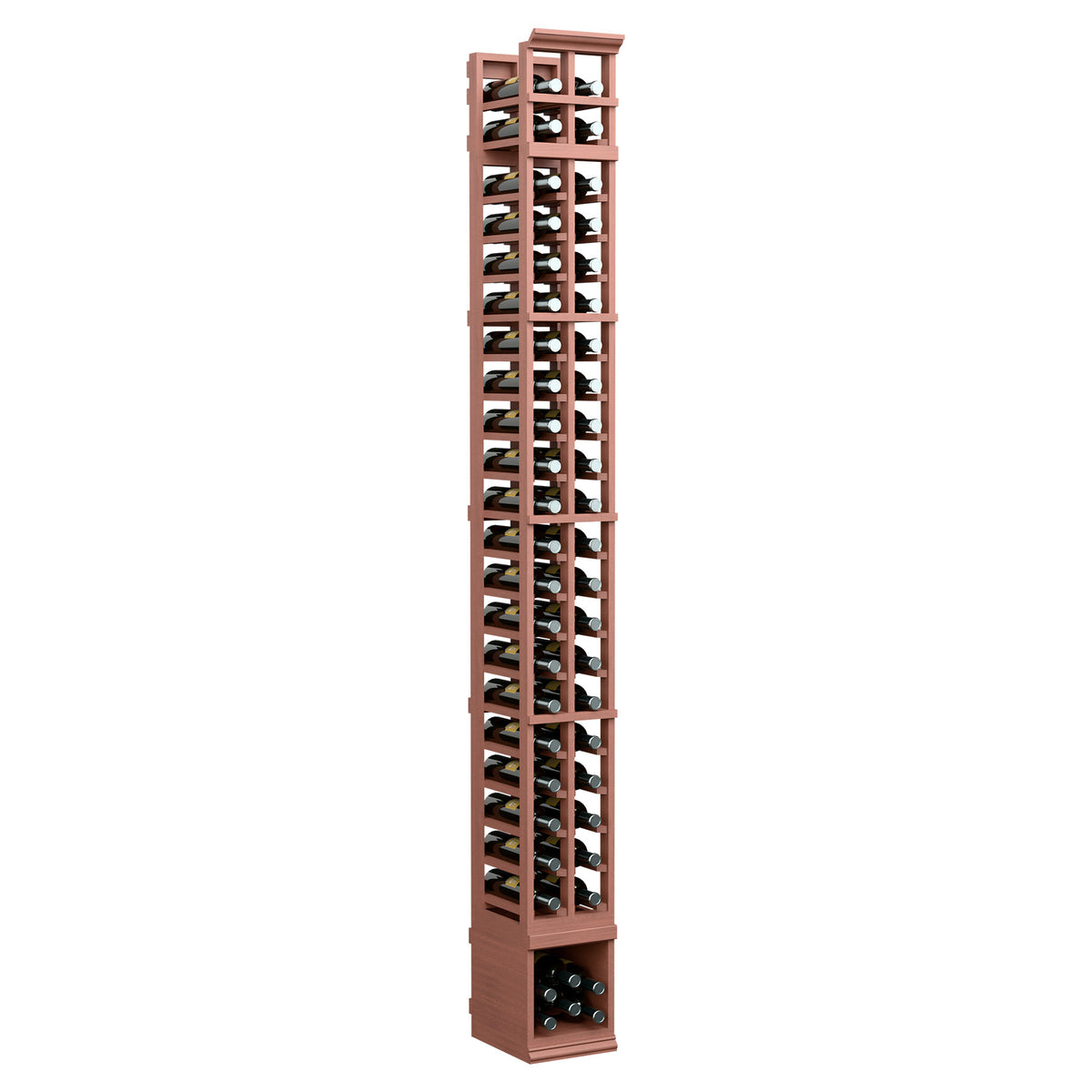 2-column wooden wine rack, warm red finish, two rows of bottle slots for storage