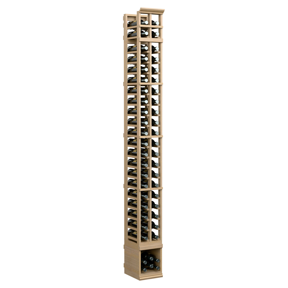 2-column wooden wine rack, light natural finish, two rows of bottle slots and vented base