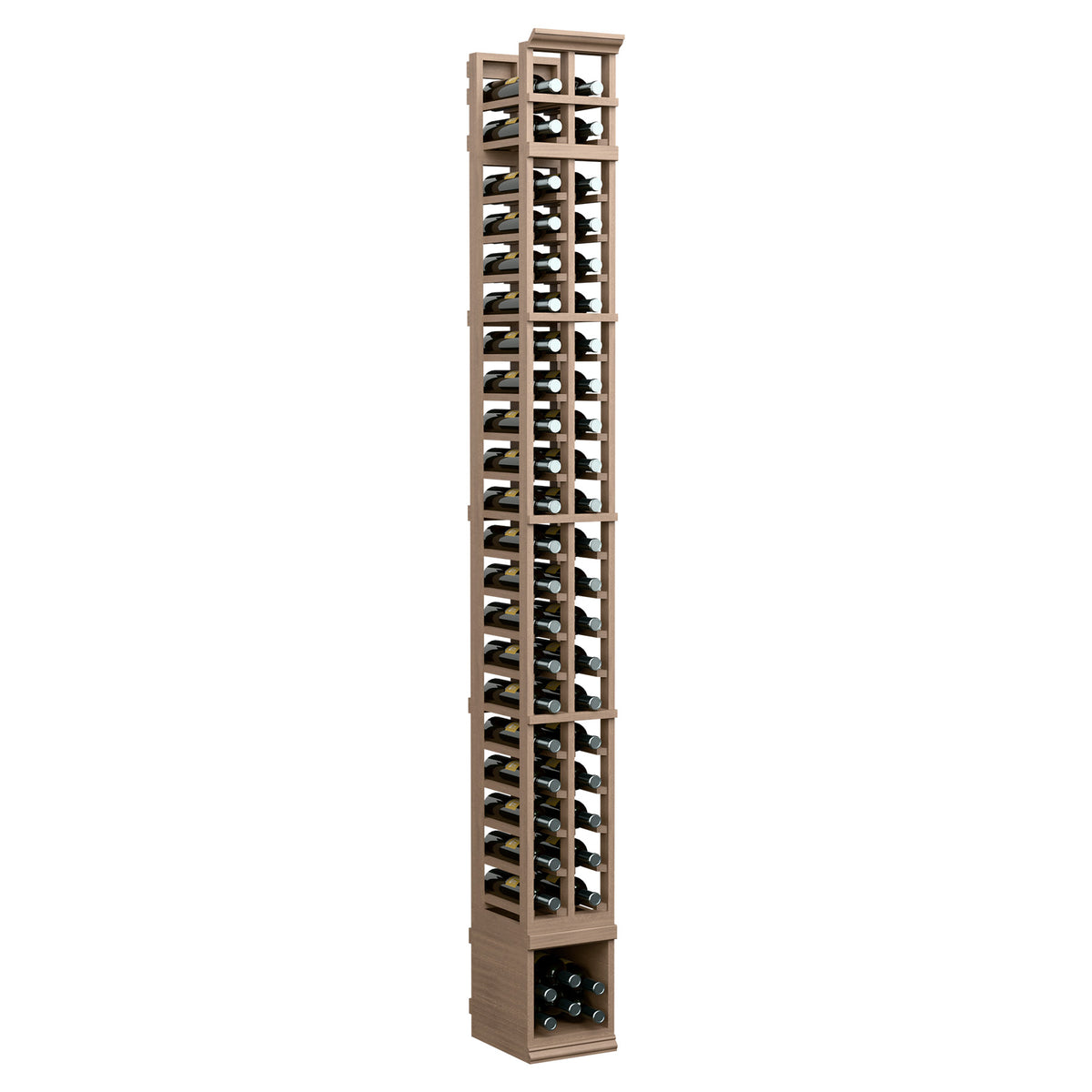 2-column wooden wine rack, light natural finish, two columns with vented bottom section