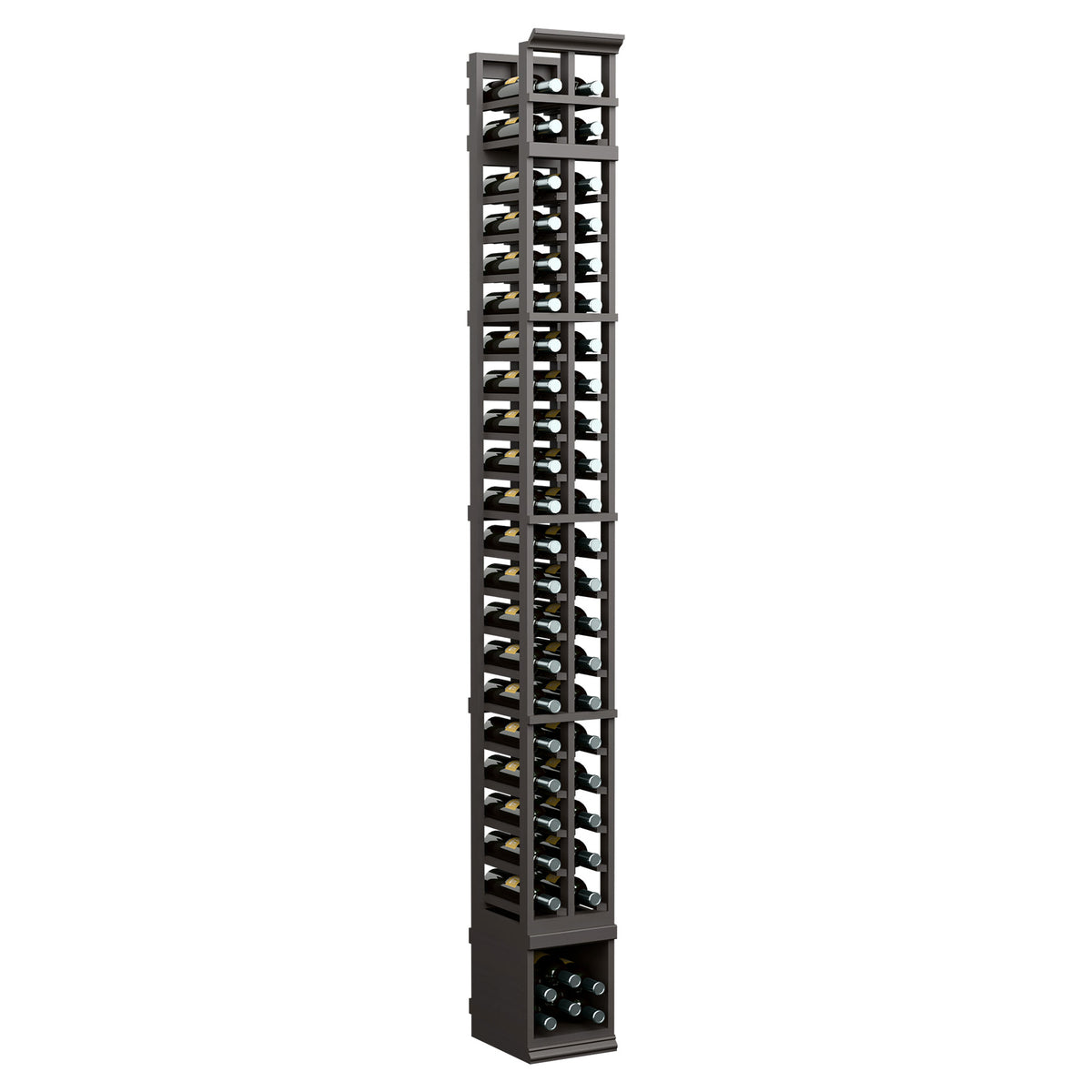 2-column wooden wine rack, dark finish, two rows of bottle slots with vented base