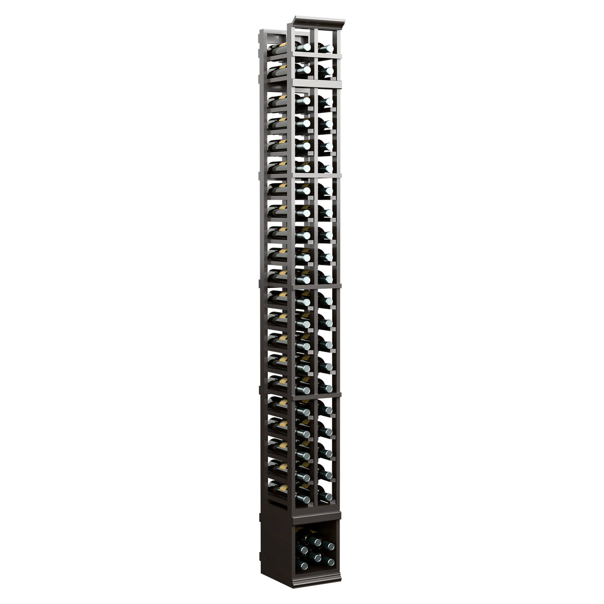 2-column wooden wine rack, dark finish, two-column bottle storage with vented bottom