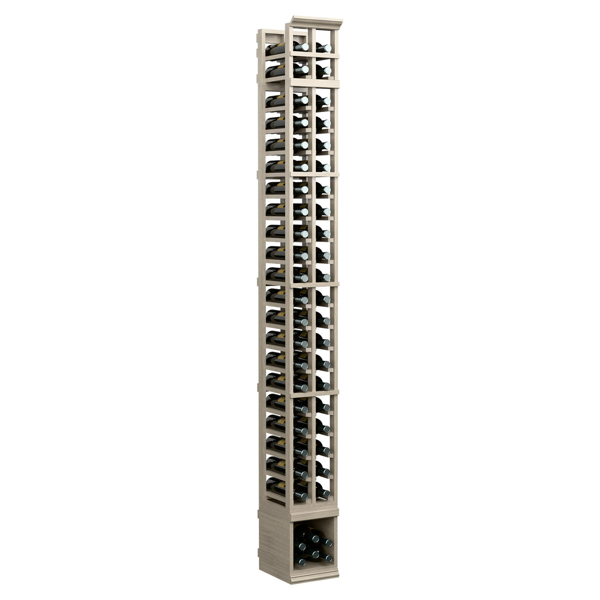 Two-column wine bottle storage rack, light stained wood, tall front rack with two doors