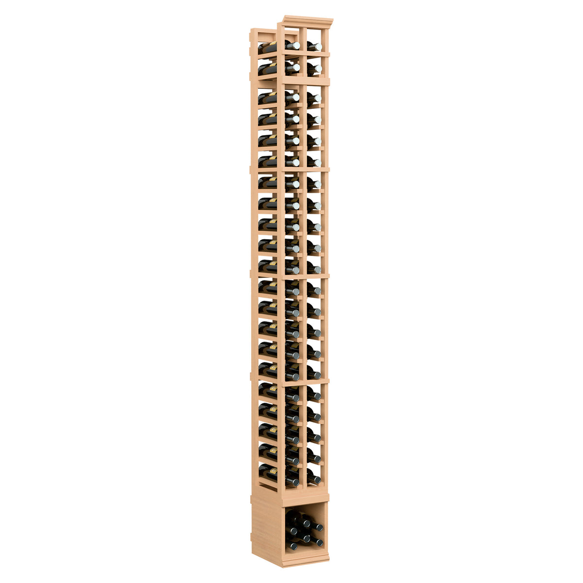 Two-column wine bottle storage rack, light wood tone, front view with bottle openings