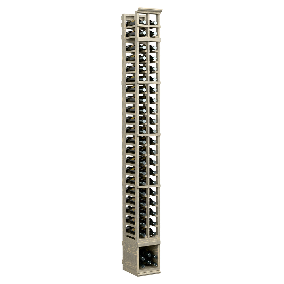 2-column wooden wine bottle rack, vertical holders, light finish, front view