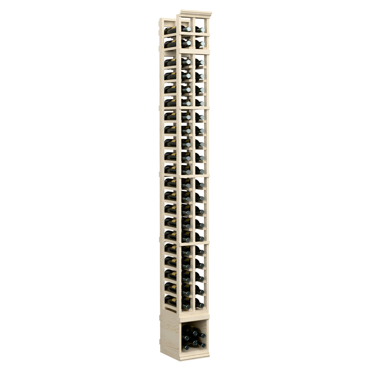 2-column wooden wine bottle rack, vertical bottle rows, light finish, front view
