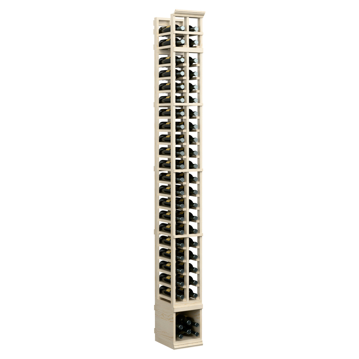2-column wooden wine bottle rack, vertical holders, light finish, narrow side profile
