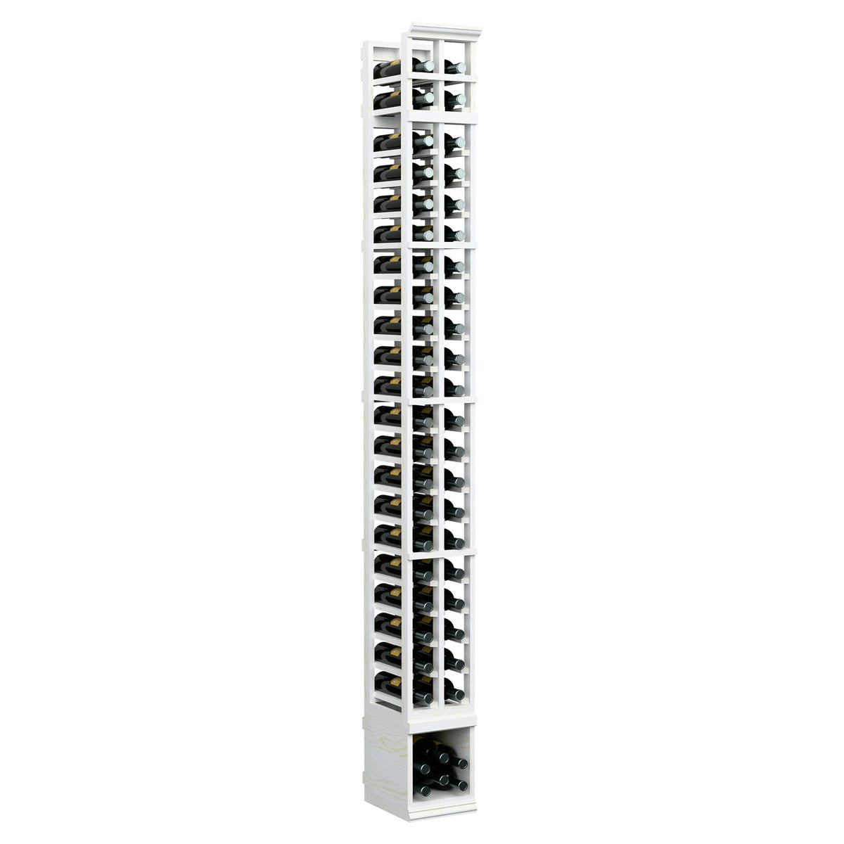 2-column wooden wine bottle rack, vertical bottle rows, white finish, front view