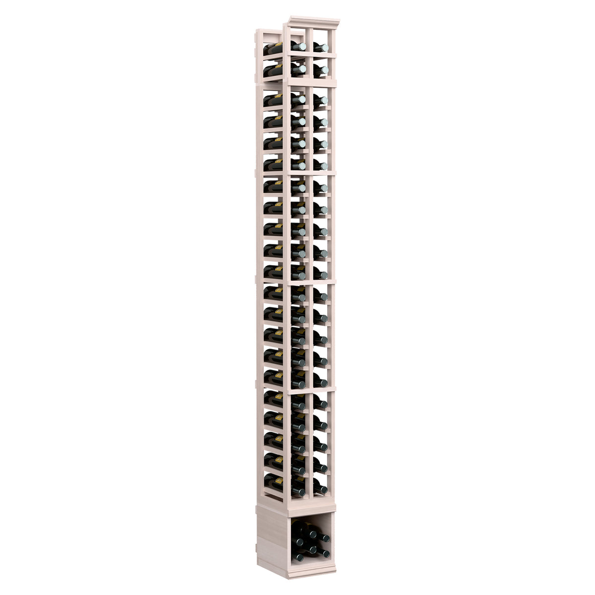 Two-column vertical wine bottle rack, light grey wood finish with bottle slots
