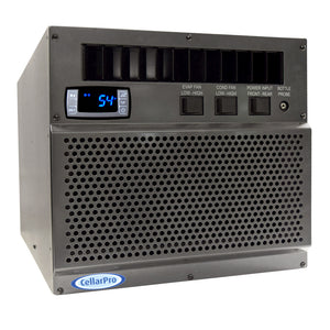 Wine cooling unit front panel with perforated grille and digital temperature display