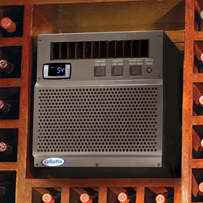 Built-in wine cooling unit showing control panel and perforated front vent grille