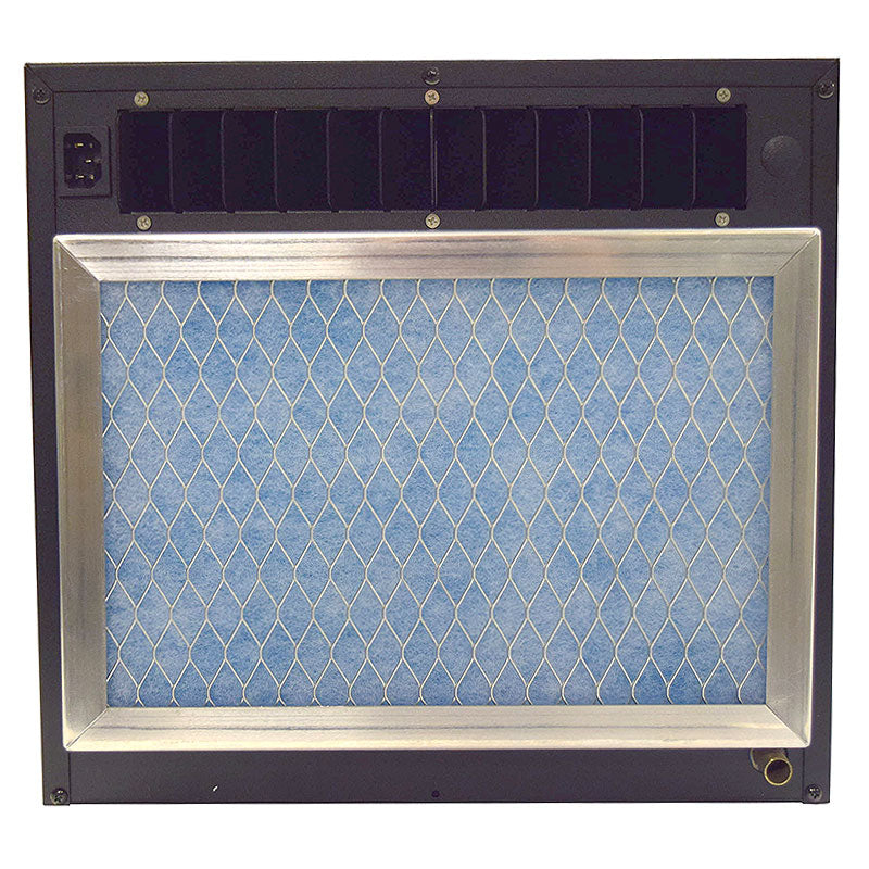 Wine cooling unit with open front and blue protective mesh grille