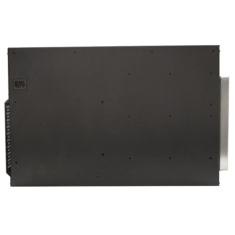 Wine cooling unit rear panel with side connector openings and mounting screws