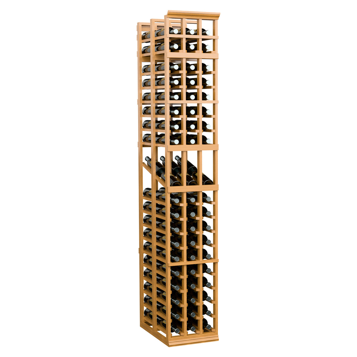 Wine display rack, honey wood, 3 columns, double-deep wine bottle racks