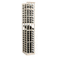 White-finished wine display rack with bottle slots, three-column double-deep structure