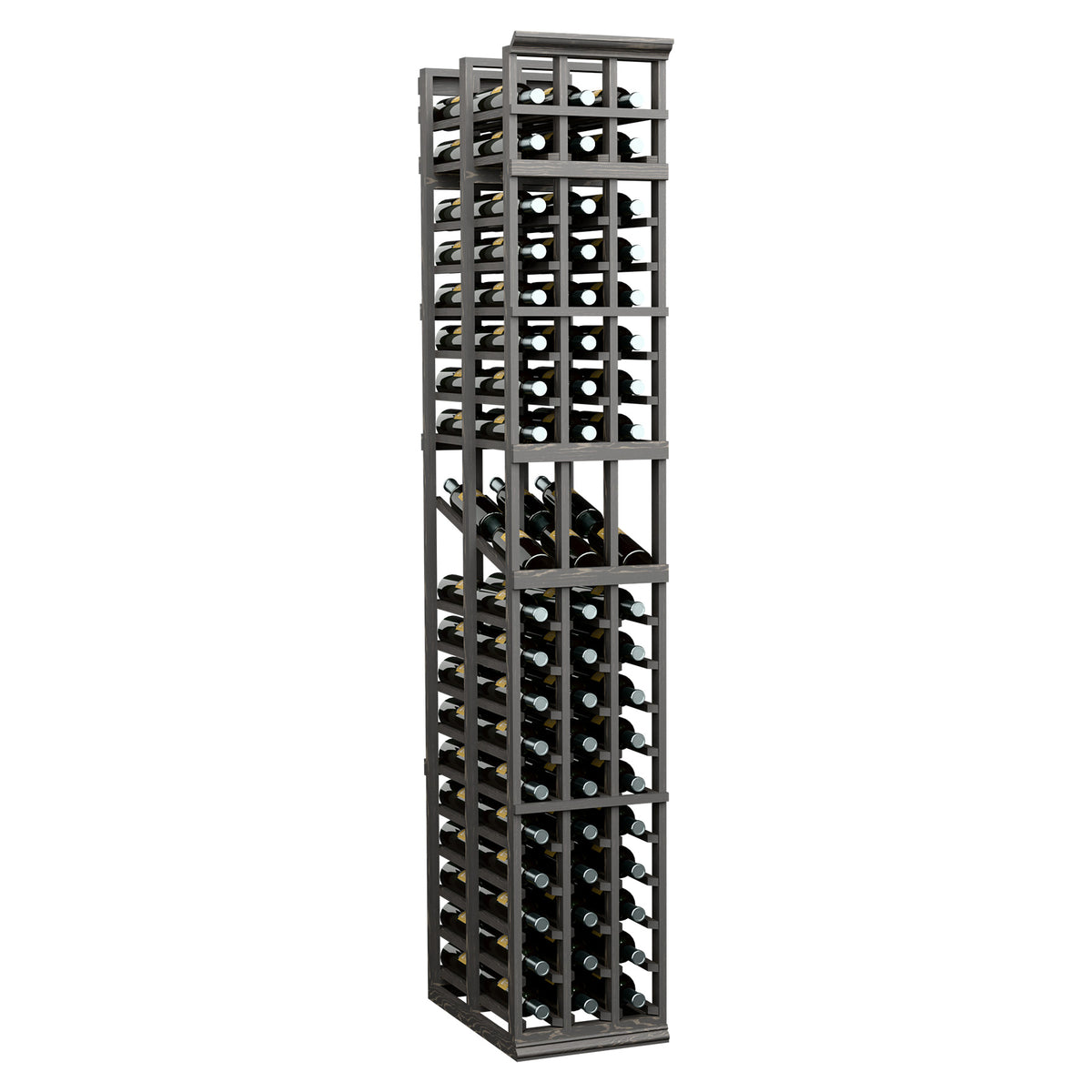 3-column double-deep wine display rack in black finish, holds bottles in two depths