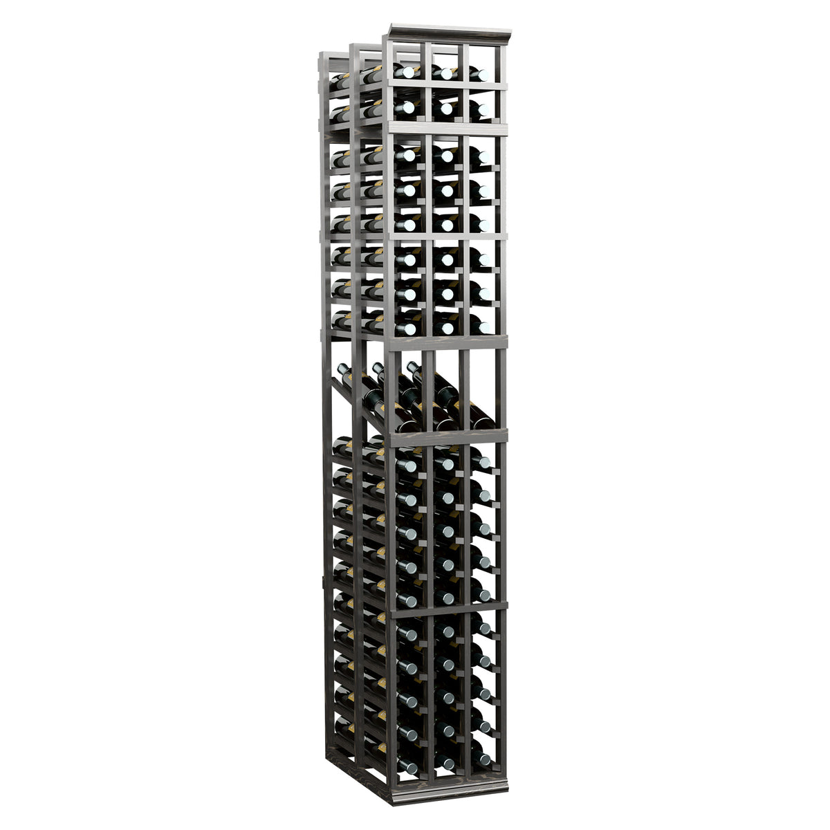 3-column double-deep wine display rack in dark black finish, two-depth bottle storage
