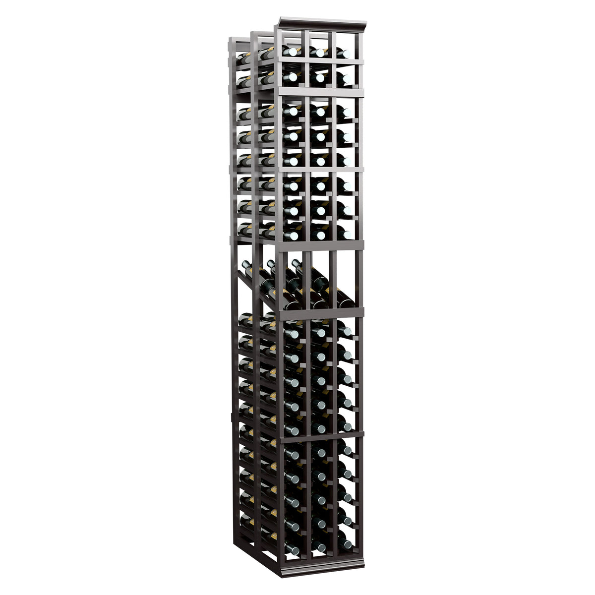 3-column double-deep wine display rack in matte black finish, two-depth bottle display