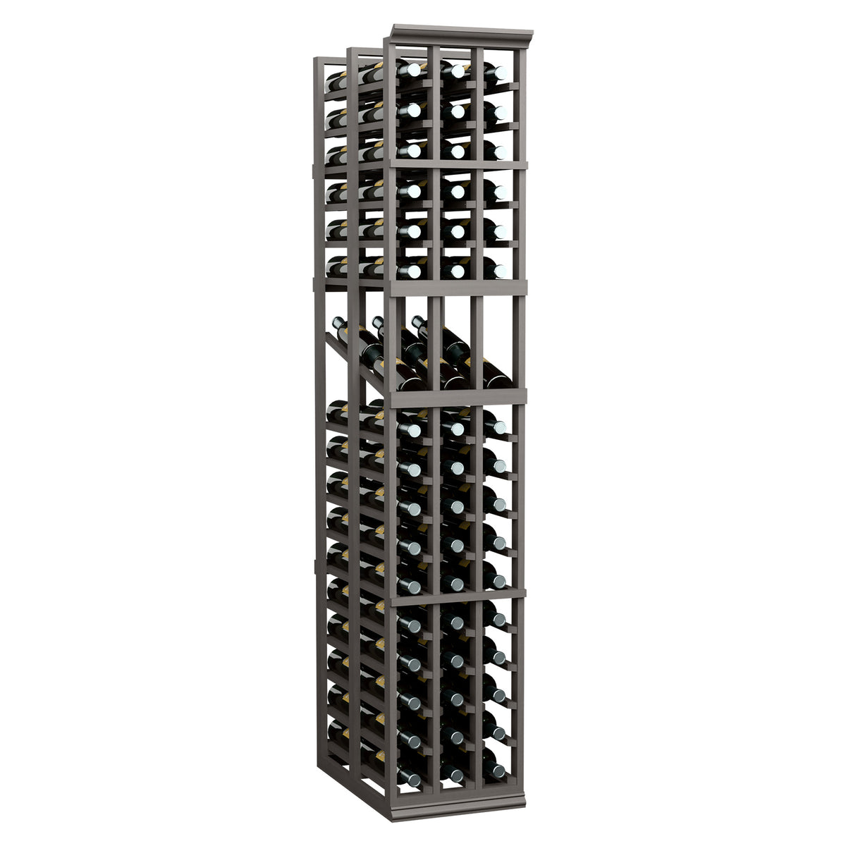 3-column double deep wine display rack, dark frame with bottle and glass holders