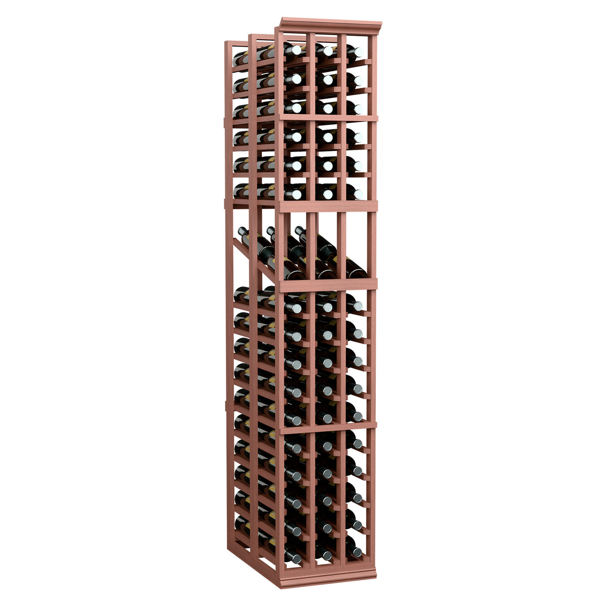 3-column double deep wine display rack, red-brown frame with bottle and glass holders