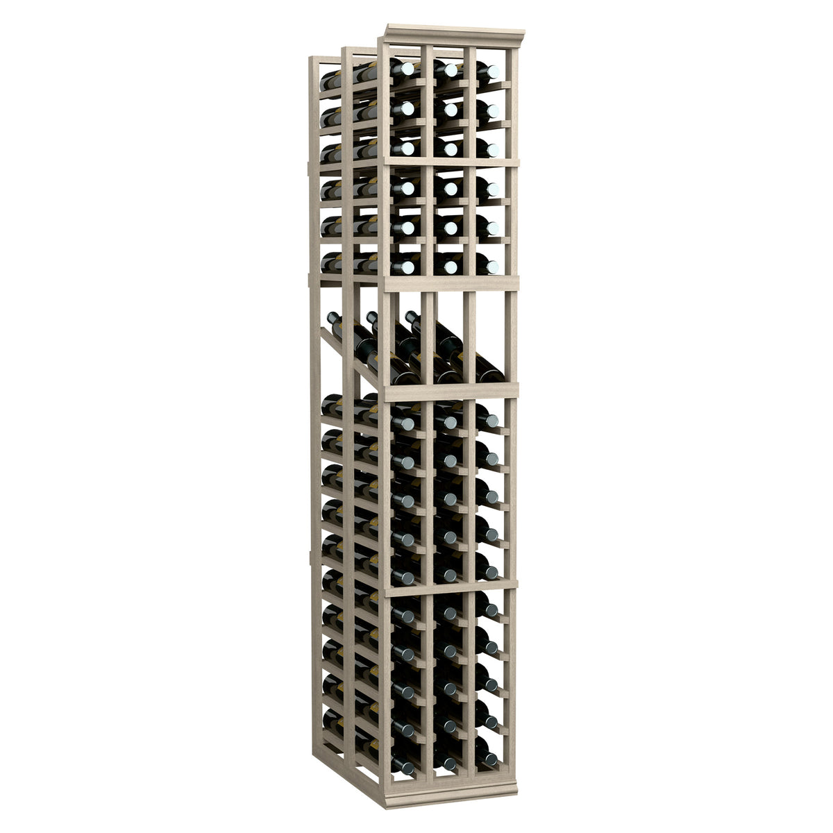 3-column double deep wine display rack with dark back and front bottle storage
