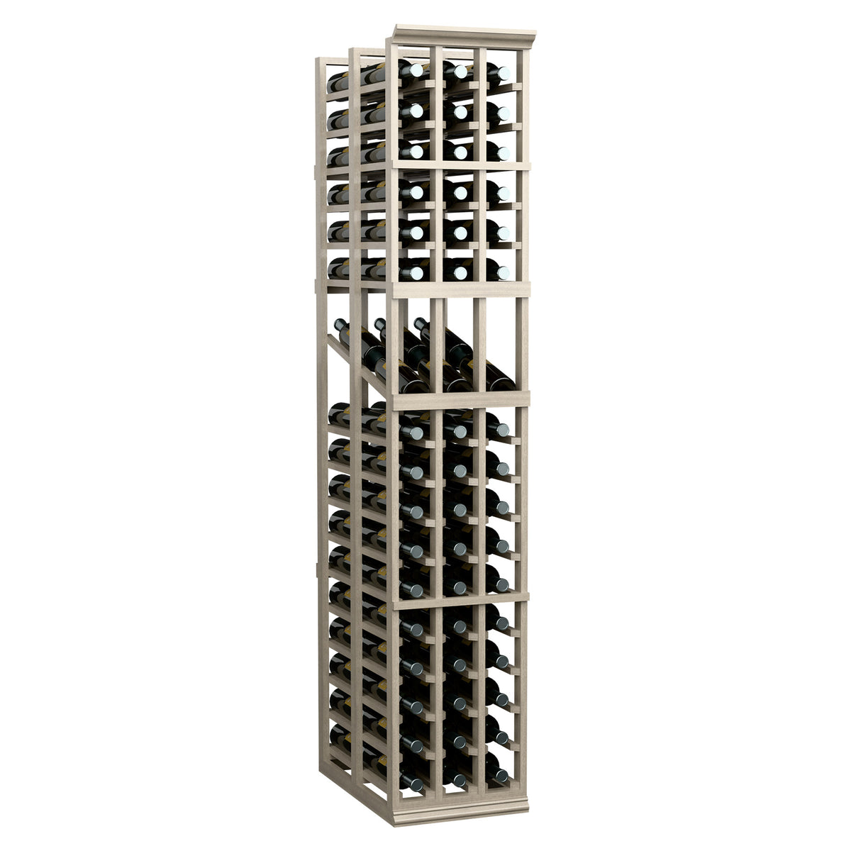 3-column double deep wine display rack with top and middle rows of bottles