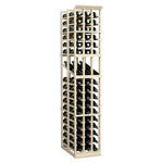 Light wood 3-column wine rack with compartments and bottles stored in rows