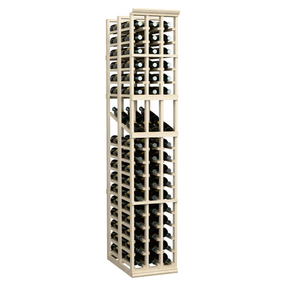 Light wood 3-column wine rack with compartments and bottles stored in rows