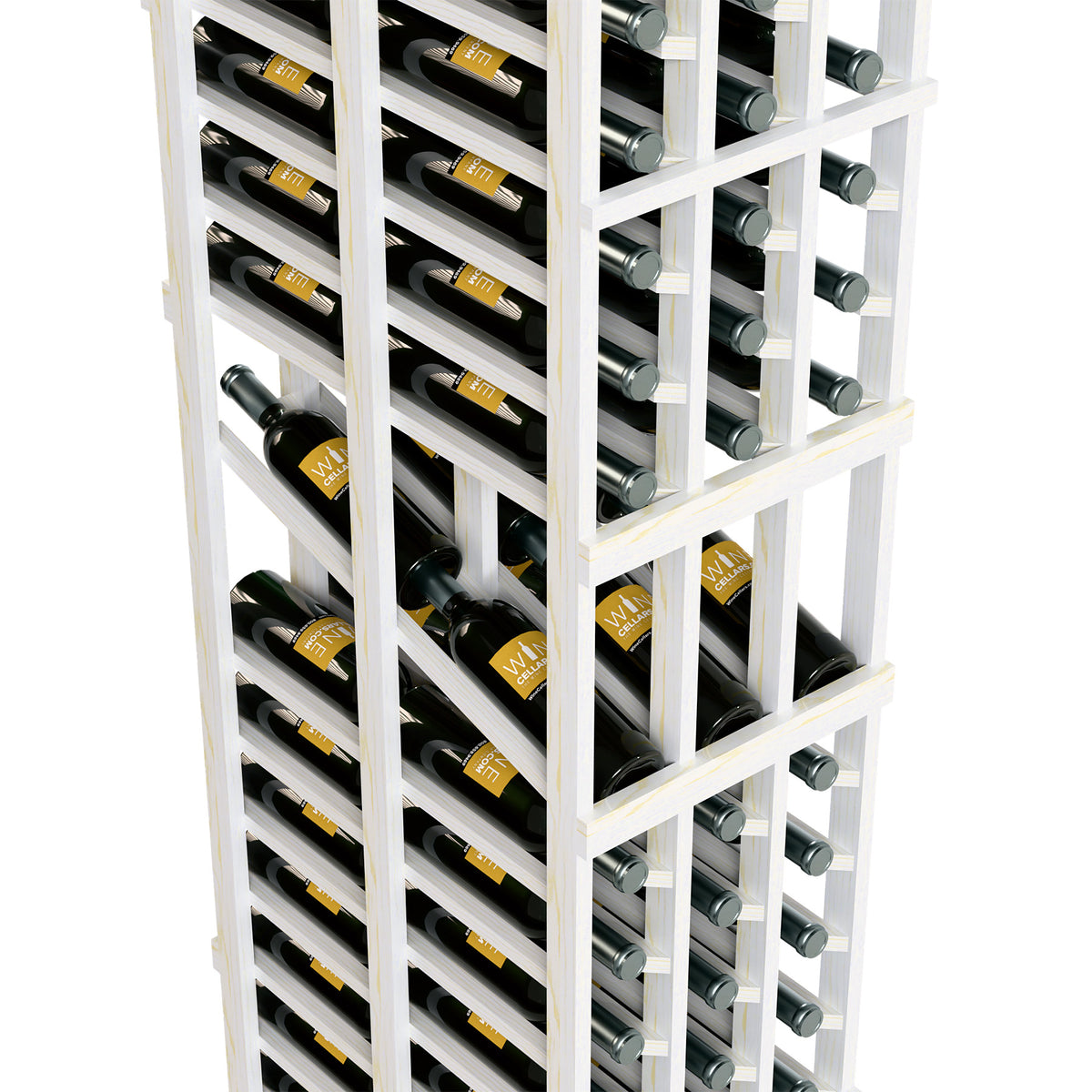 White wine display rack angled view showing double-deep bottle storage shelves