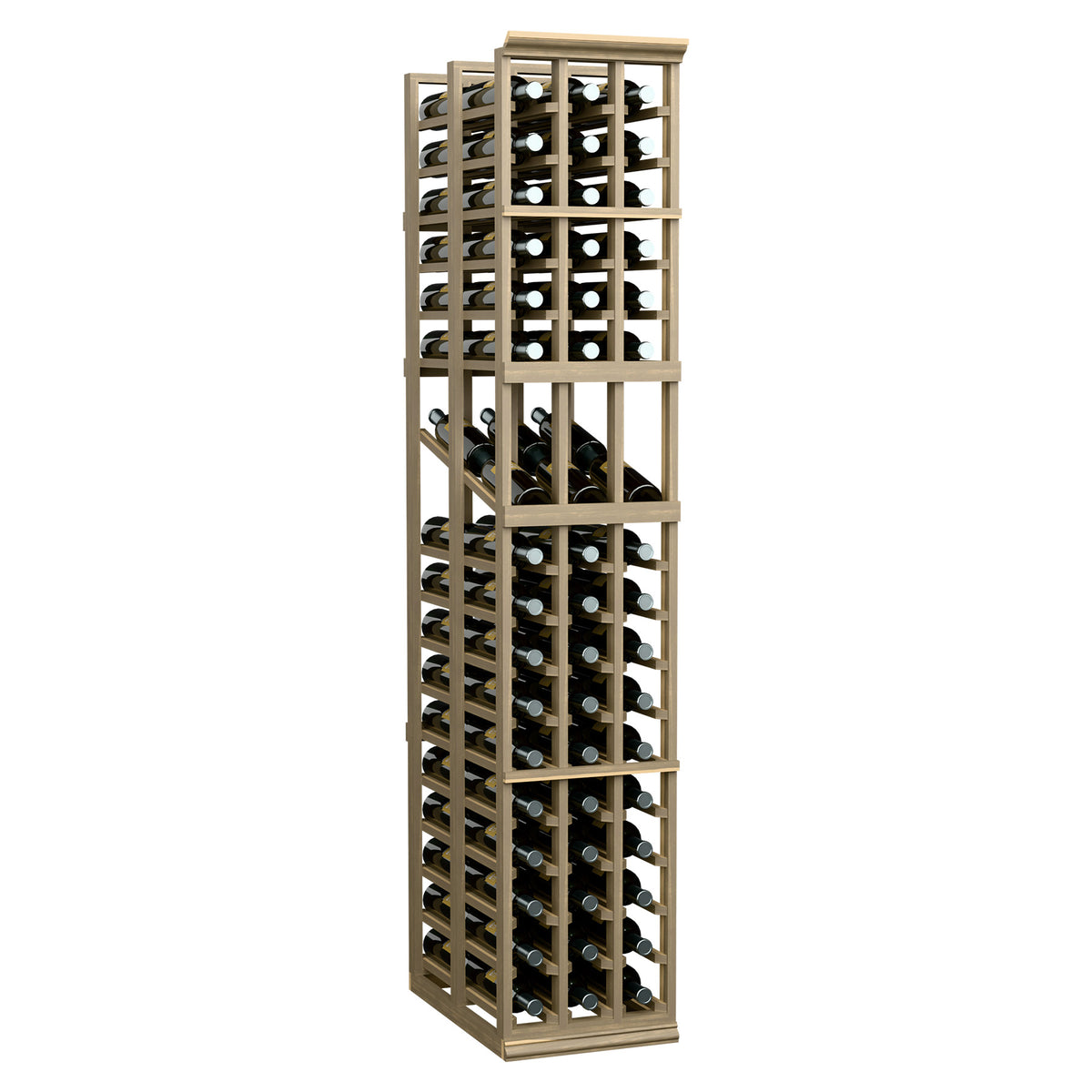 Light wood 3-column wine rack with front view bottle and neck slots