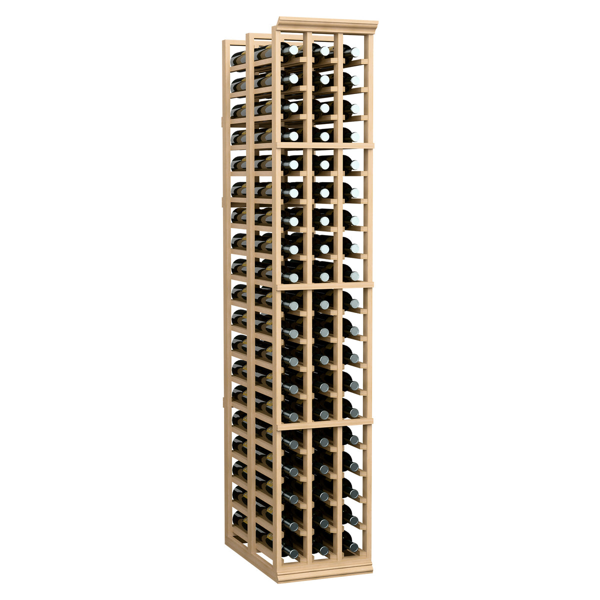 Wood wine rack with double-deep bottle slots, freestanding 6ft style, holds bottles