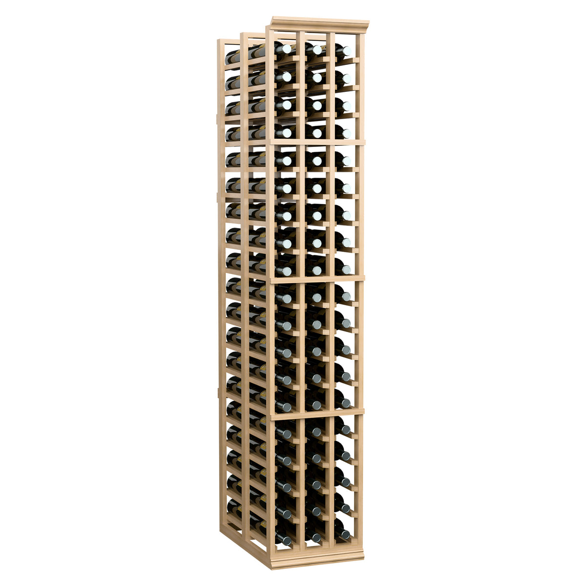 Freestanding wood wine rack with double-deep bottle slots, tall 6ft storage