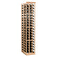 Wine bottle storage rack, tall light wood grid with bottles stored in double-deep rows