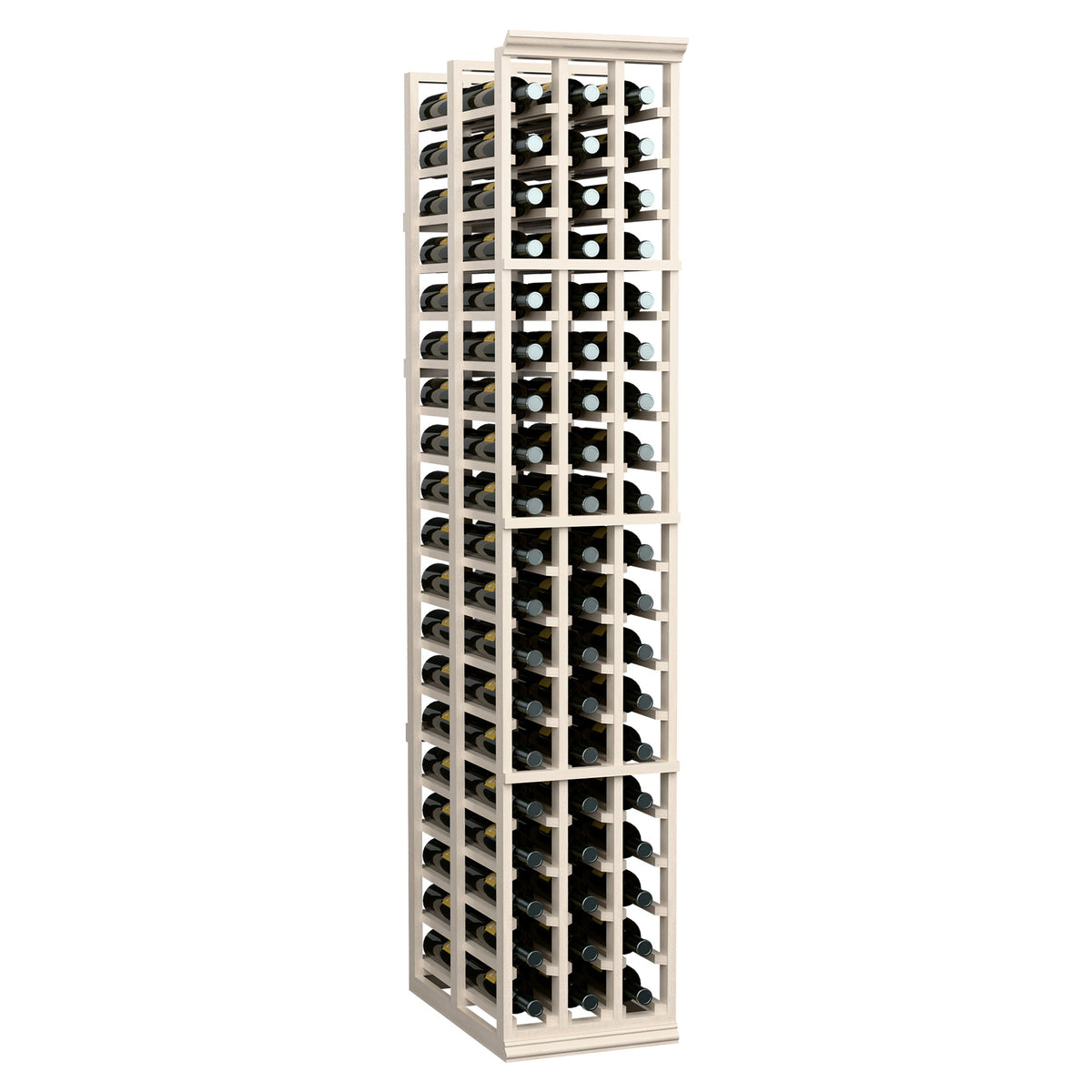 White wine rack with grid-style frame and two deep bottle rows per column