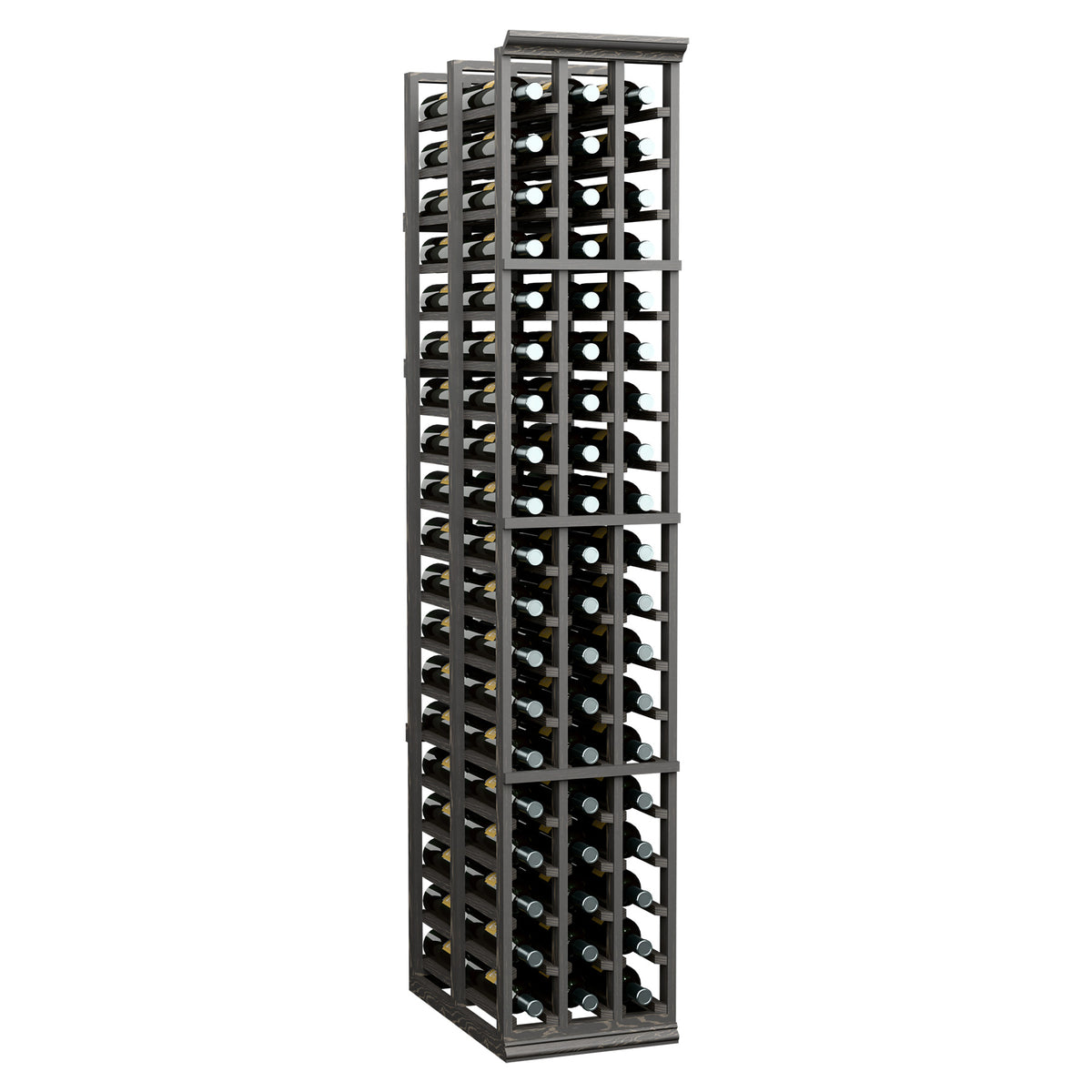 Black wine bottle rack with grid front and double-deep storage, 6 ft tall