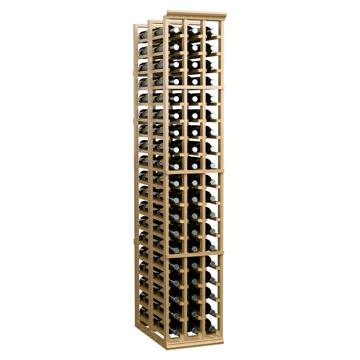 Freestanding light wood 3-column wine rack with double-deep bottle storage