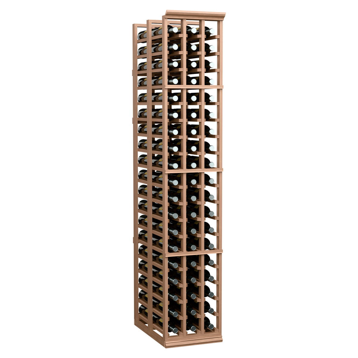 Red-brown wine bottle rack standing upright with open lattice shelves.