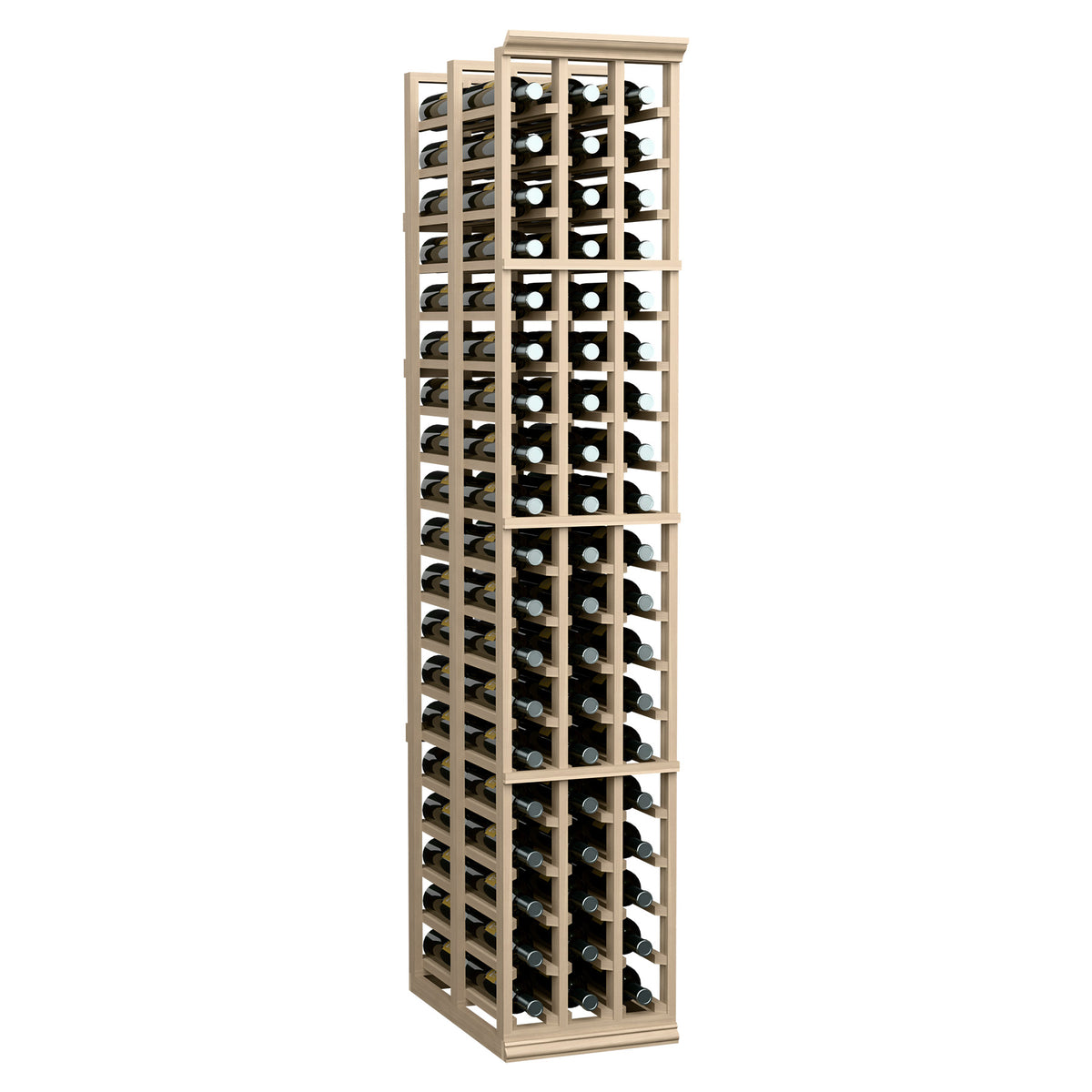 Light wood 3-column double-deep wine rack with bottle holders, front view