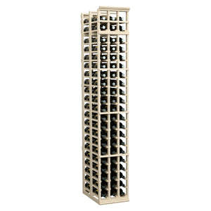 3-column double-deep wine bottle rack, tall angled view, light frame with dark interior