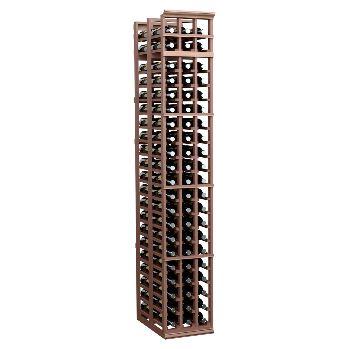 7-ft double-deep wine rack in dark brown wood with two columns of bottle slots