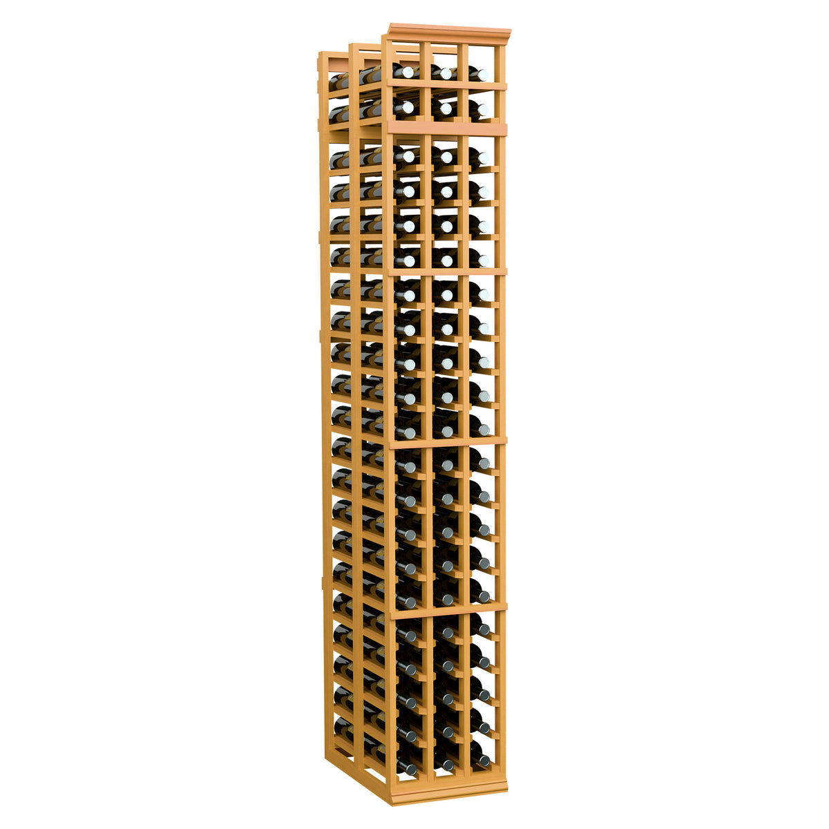 7-ft double-deep wine rack in light golden wood with two columns of bottle slots