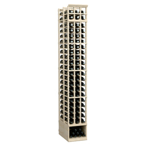 3-column double-deep 8ft wine rack with whitewashed wood frame and angled view of slots