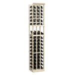 Tall 3-column wine display rack, pale wood frame with capped bottles in rows
