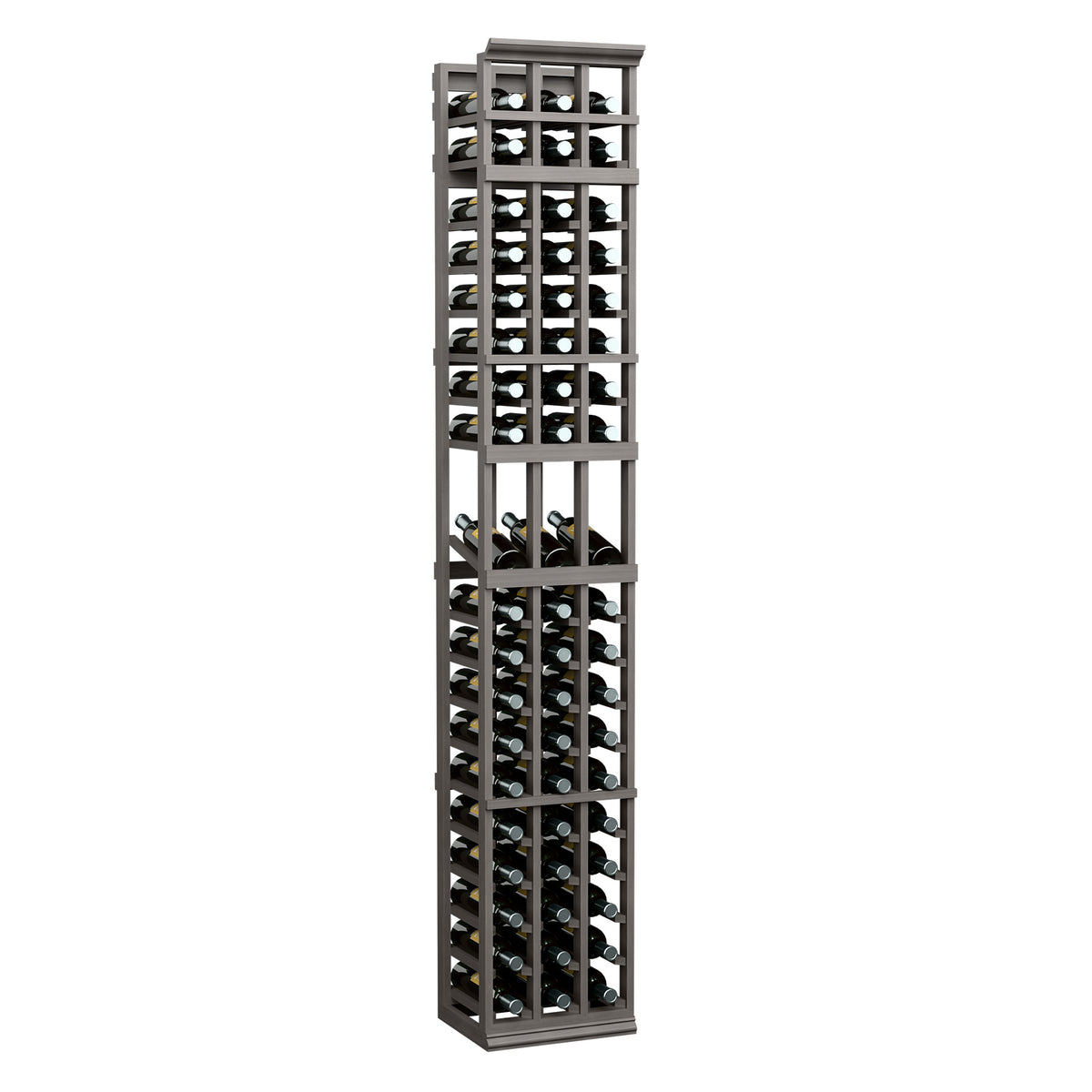 7-ft 3-column wine display rack in dark finish with bottle holder slots