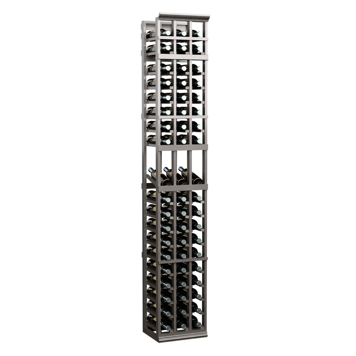 7-ft 3-column wine display rack in dark finish with bottle holder slots